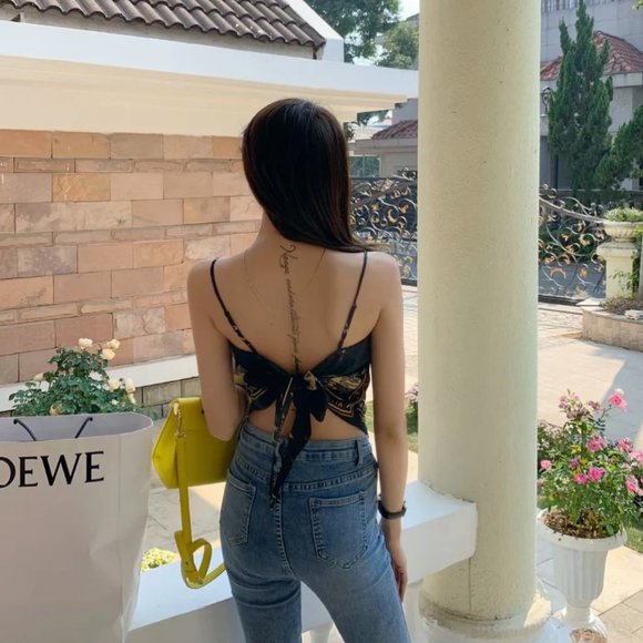 Black Animal Print Scarf Top with Adjustable Straps - Picture 3 of 10